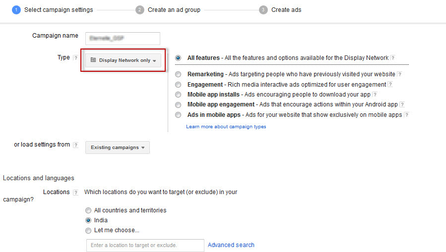 Gmail Sponsored Promotion / GSP Configuration. Select Campaign as Display only