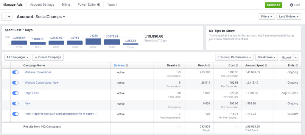 Facebook ad manager